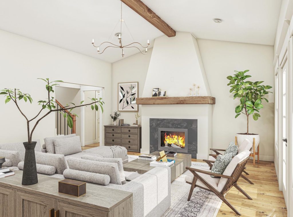 Tyrell home plan living area with fireplace
